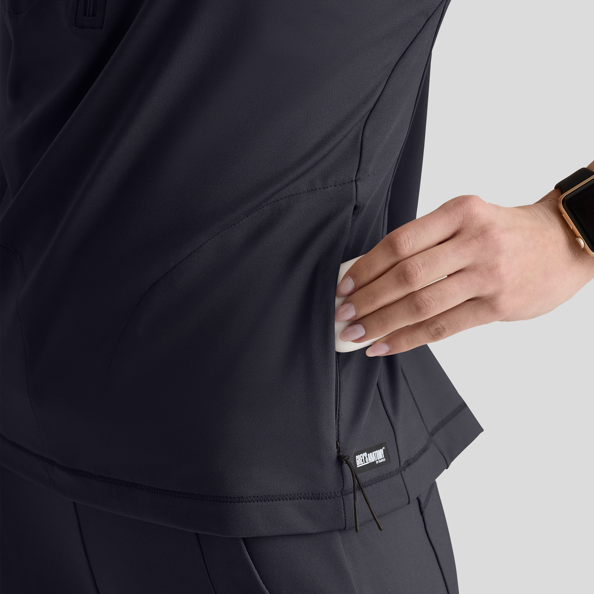 Crystal 3-Pocket Mock Neck Zip-Placket Top | Pewter