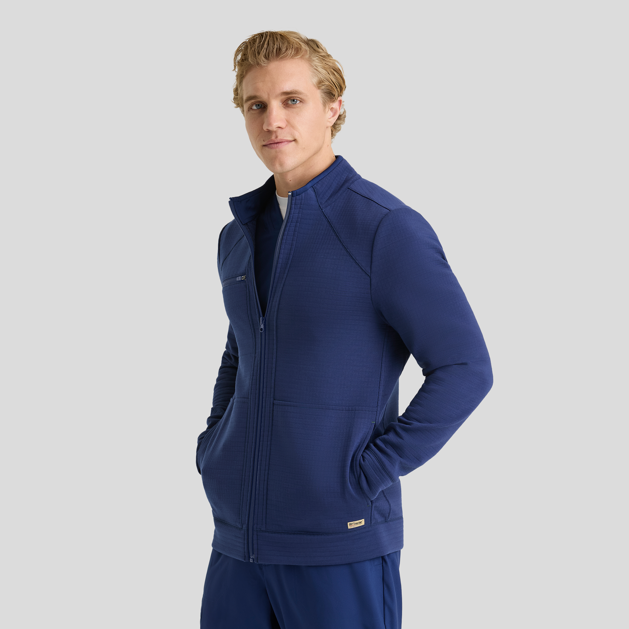 Ron Men's 5 Pocket Funnel Neck Zip Front Jacket | Navy