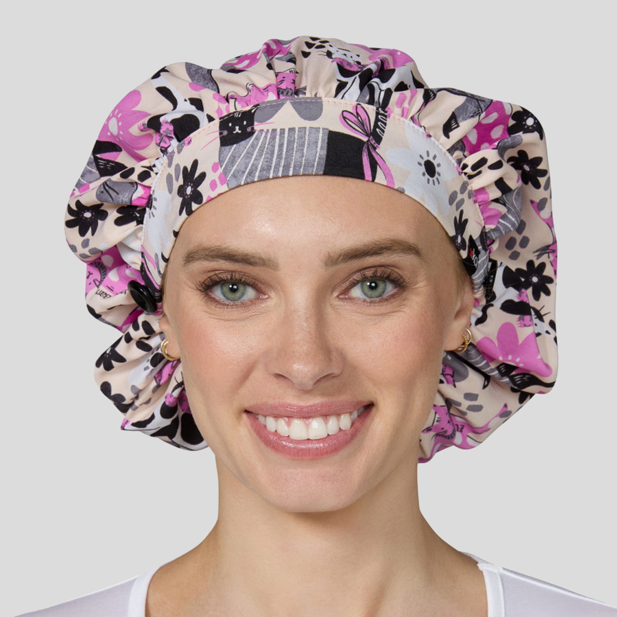 Everyday Floral Cats Bouffant Cap