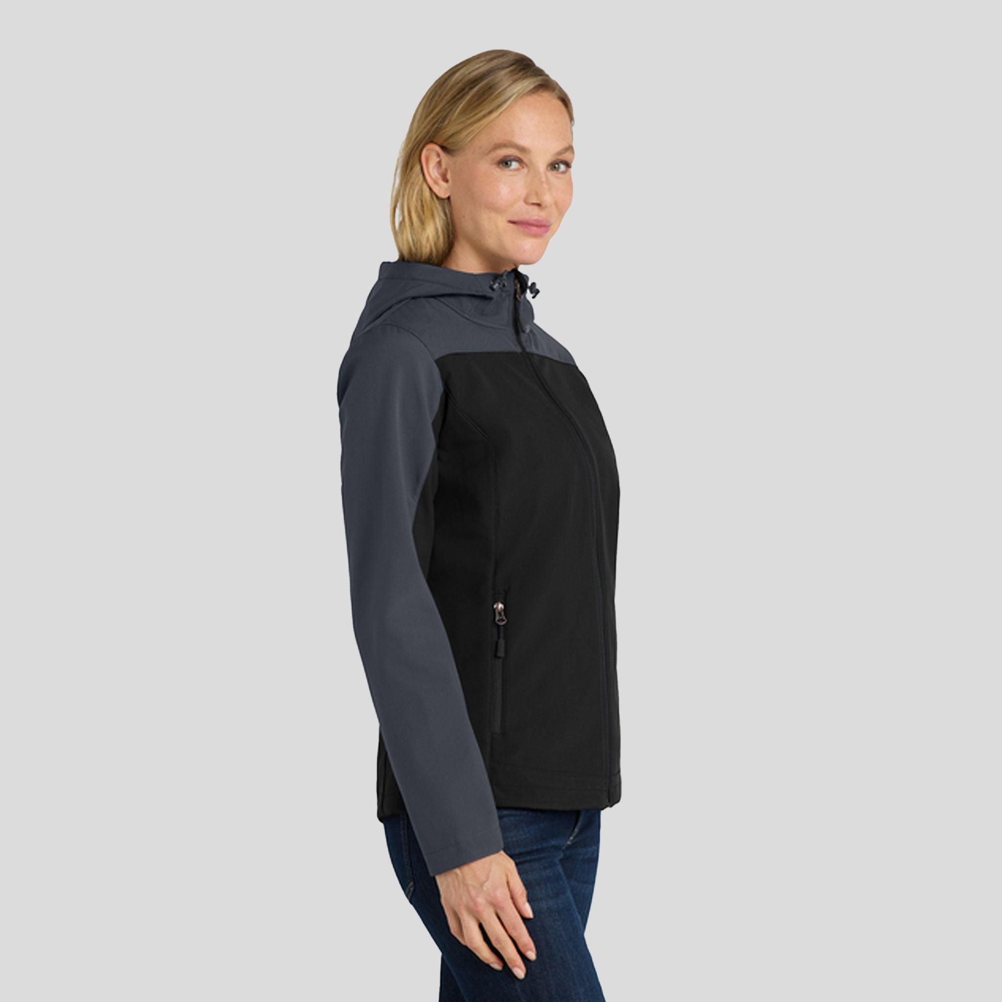 Women's Hooded Core Soft Shell Jacket | Black/Battleship Grey
