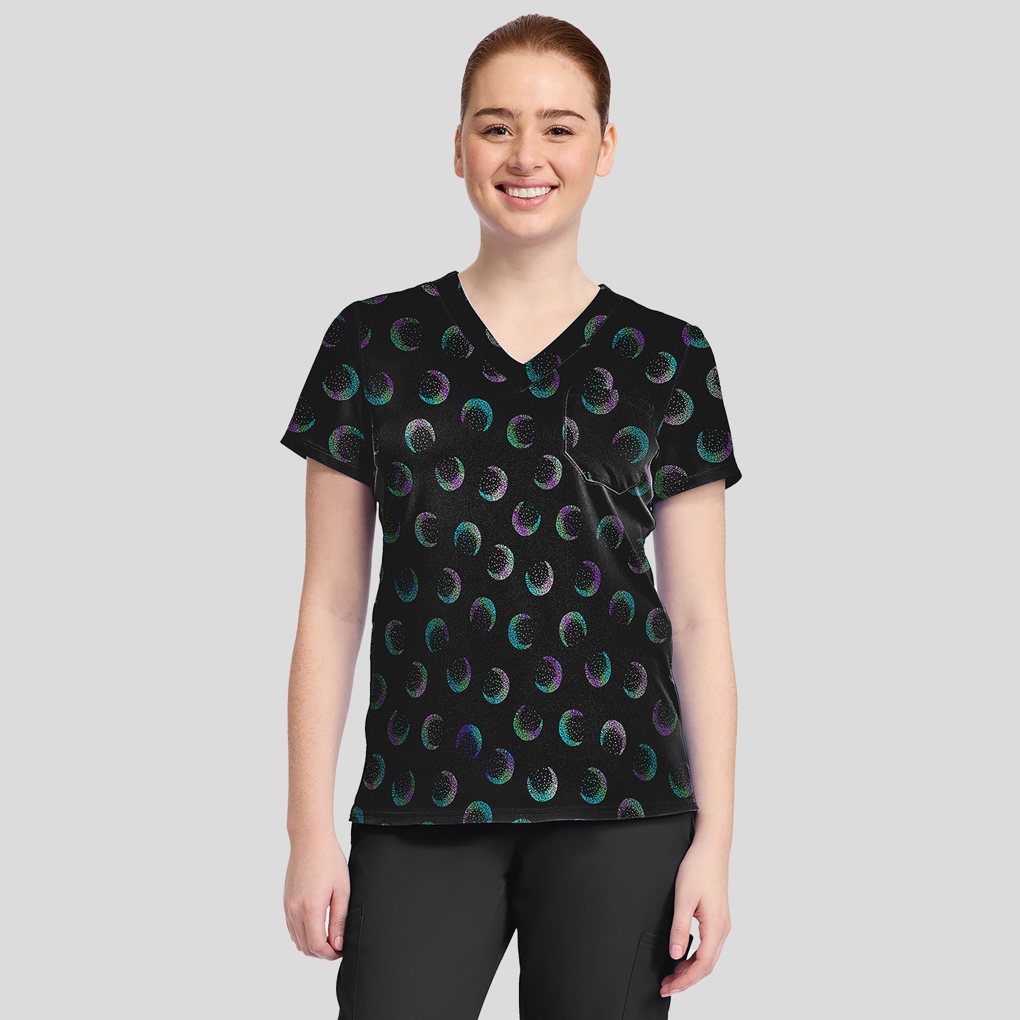 1-Pocket STRETCH V-Neck Print Scrub Top | Moonlight Shimmer