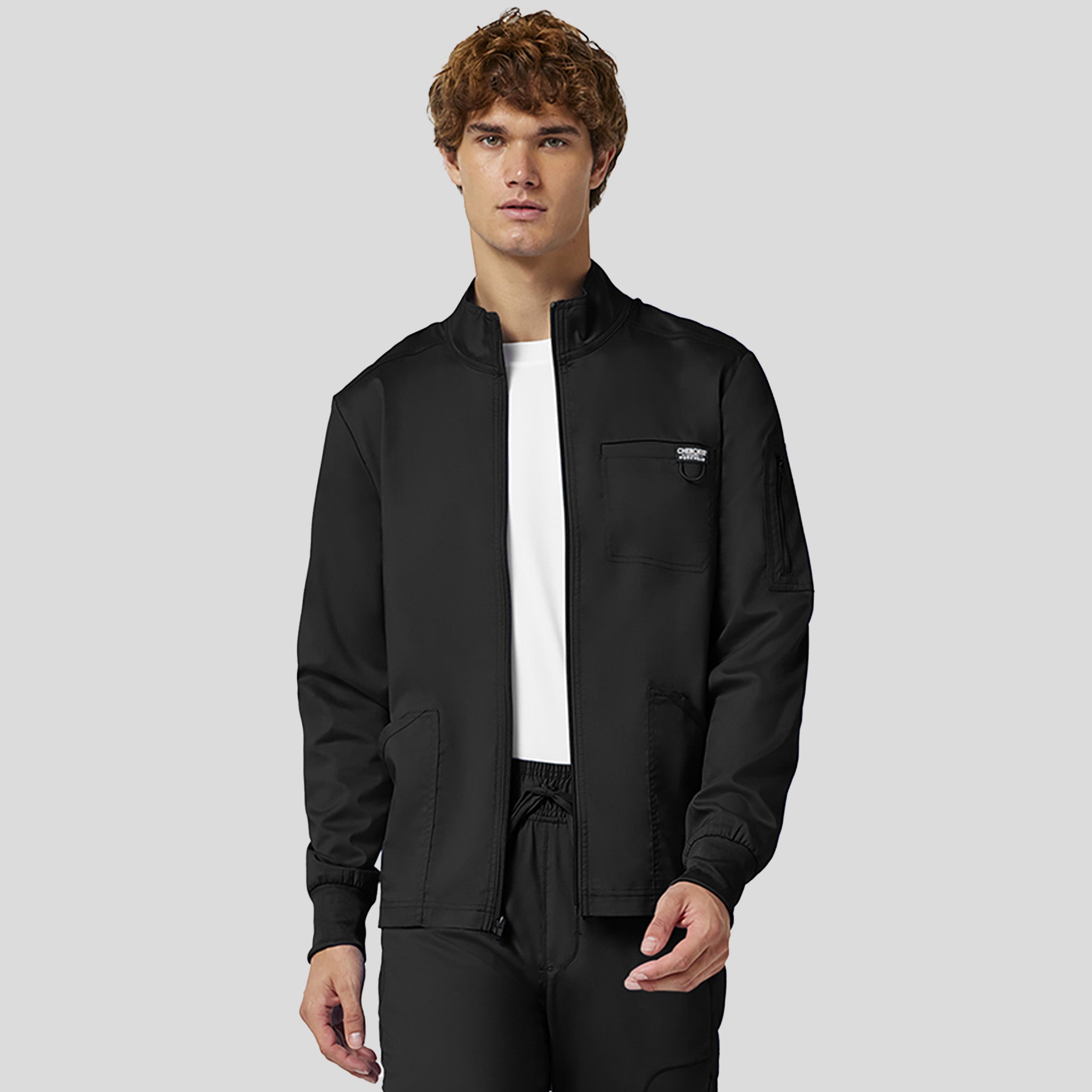 Men's Zip Front Scrub Jacket | Black