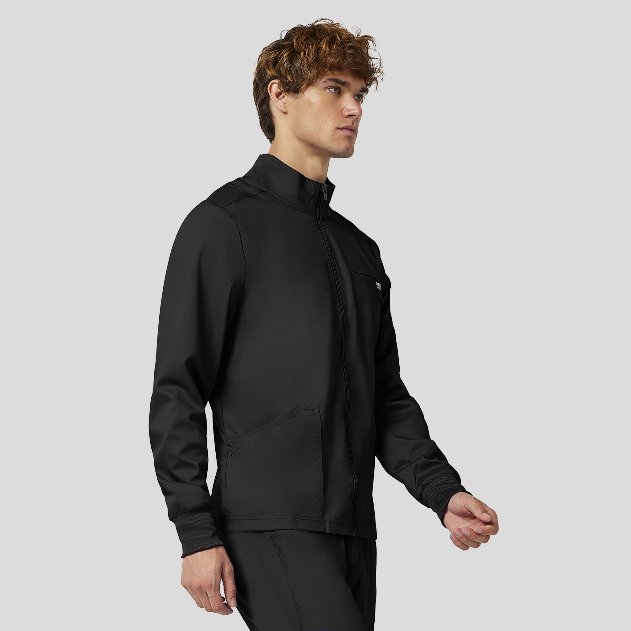 Men's Zip Front Scrub Jacket | Black