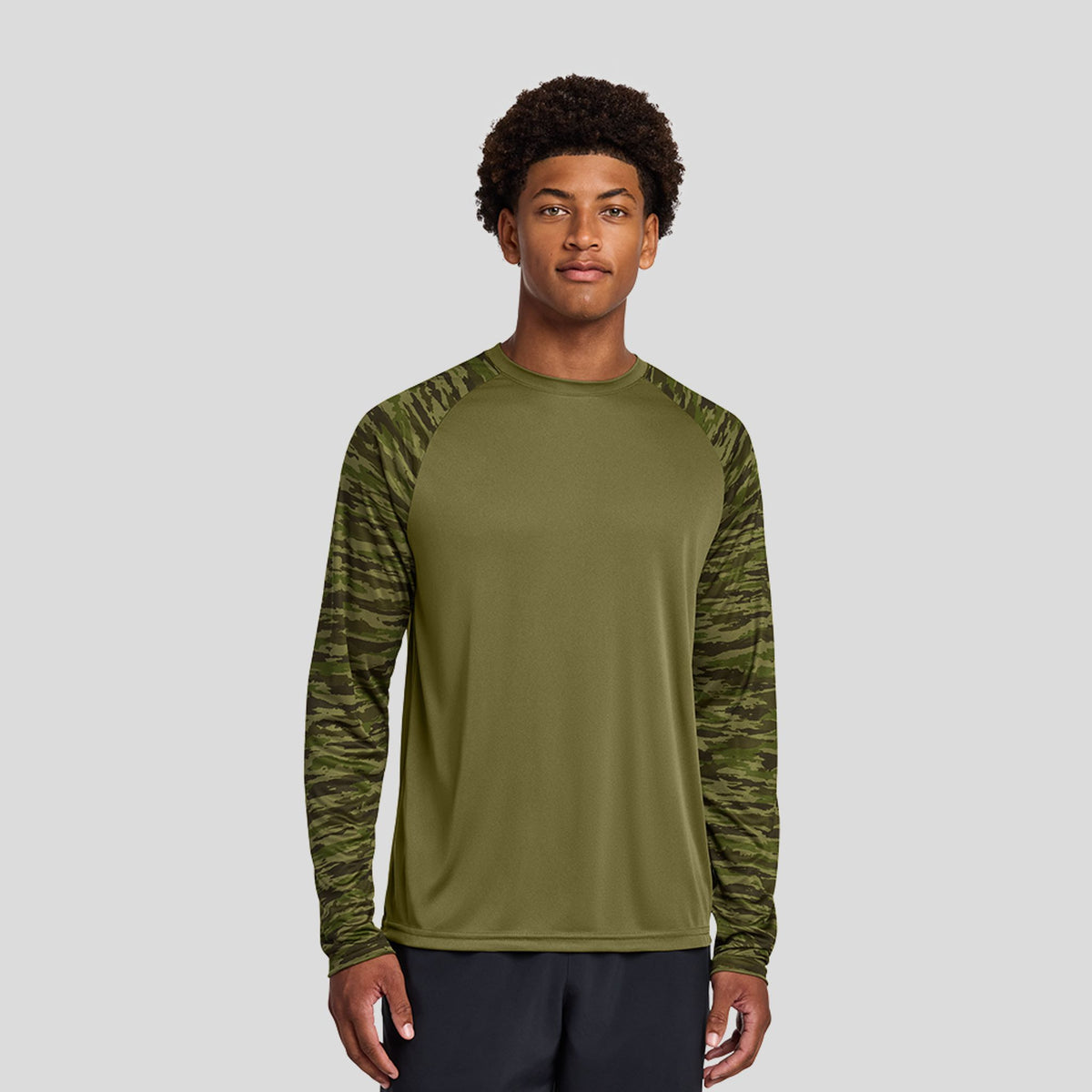 Drift Camo Colorblock Long Sleeve Tee | Olive Drab Green