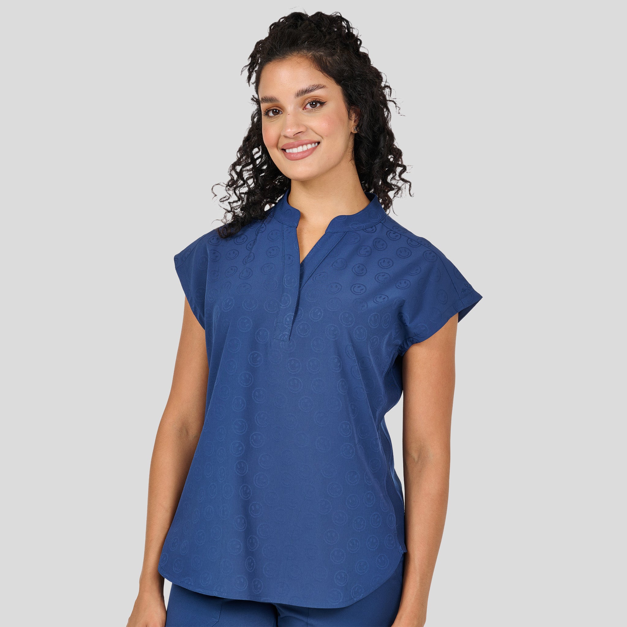 Piper Tuck In Top | Navy Smile Jacquard
