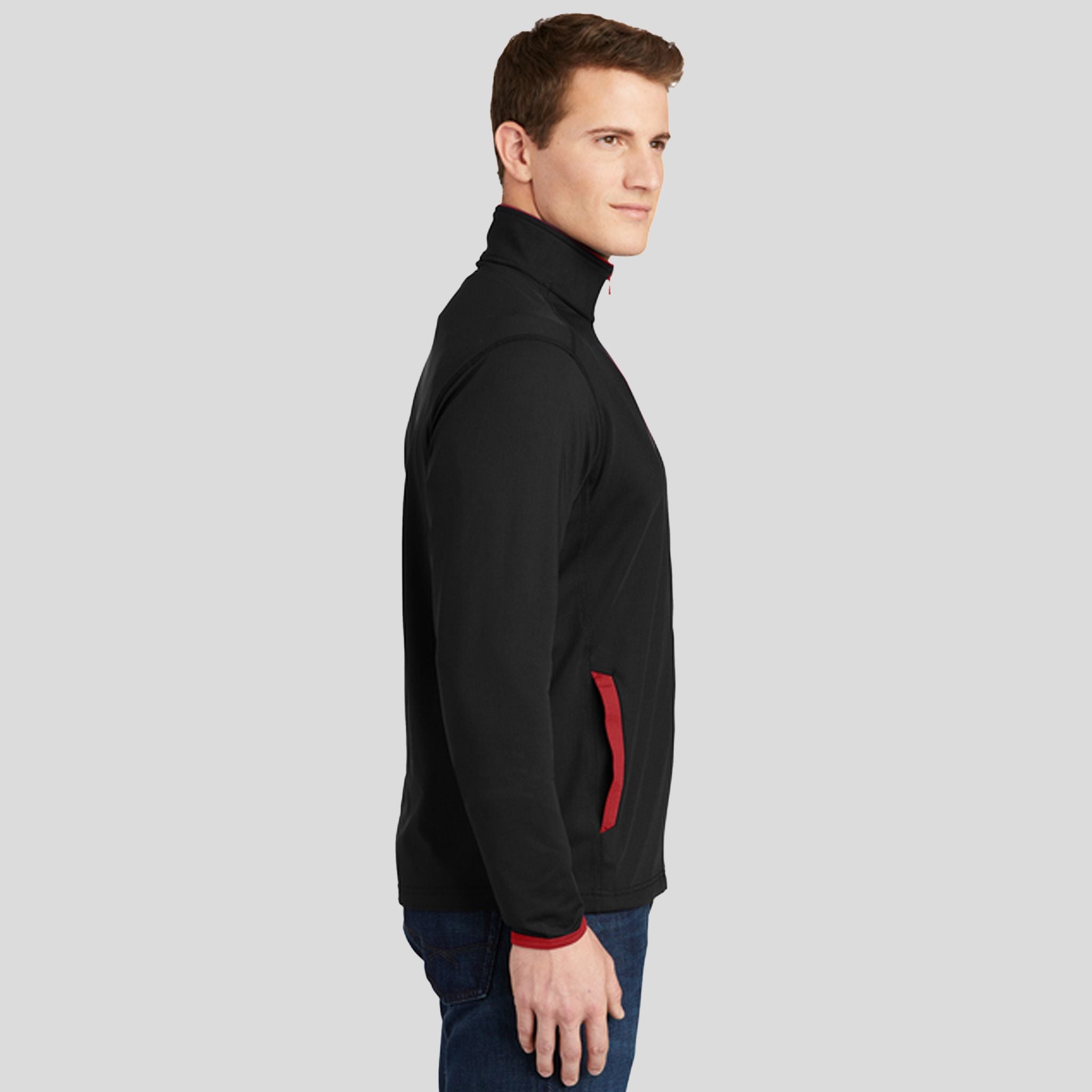 Sport-Wickยฎ Stretch Contrast Full-Zip Jacket | Black/True Red