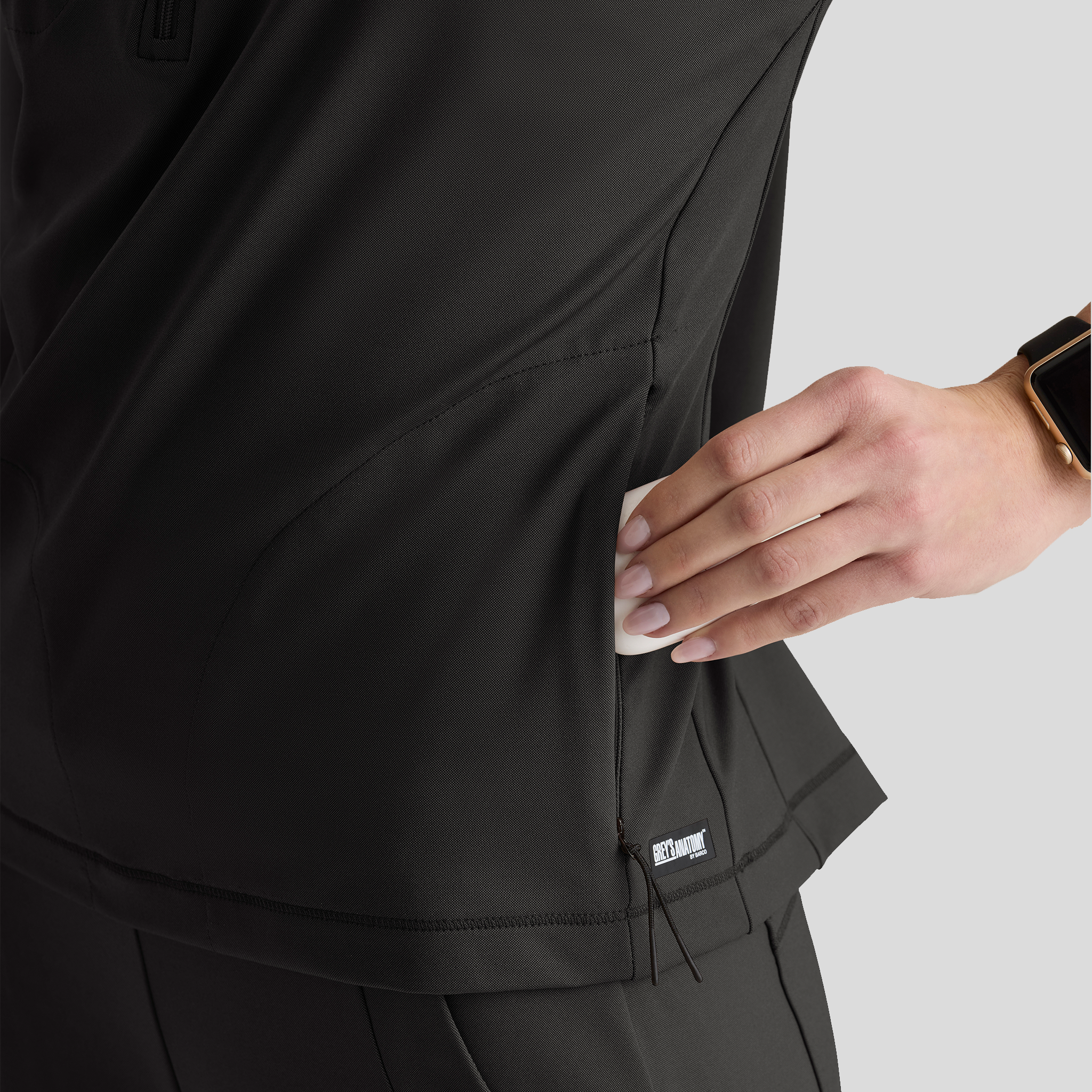 Crystal 3-Pocket Mock Neck Zip-Placket Top | Black