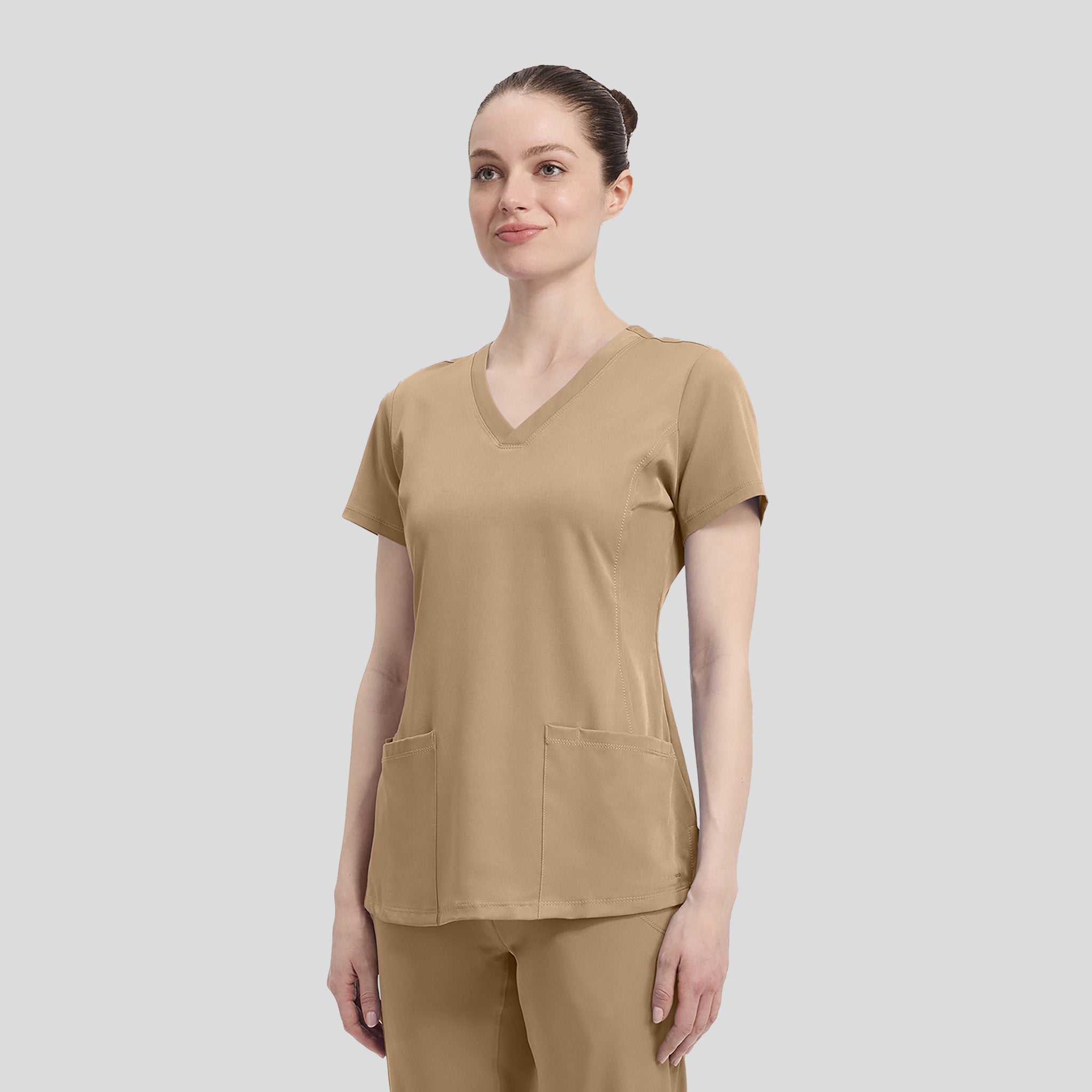 Women's Monica V-Neck Solid Scrub Top | Sand Dunes
