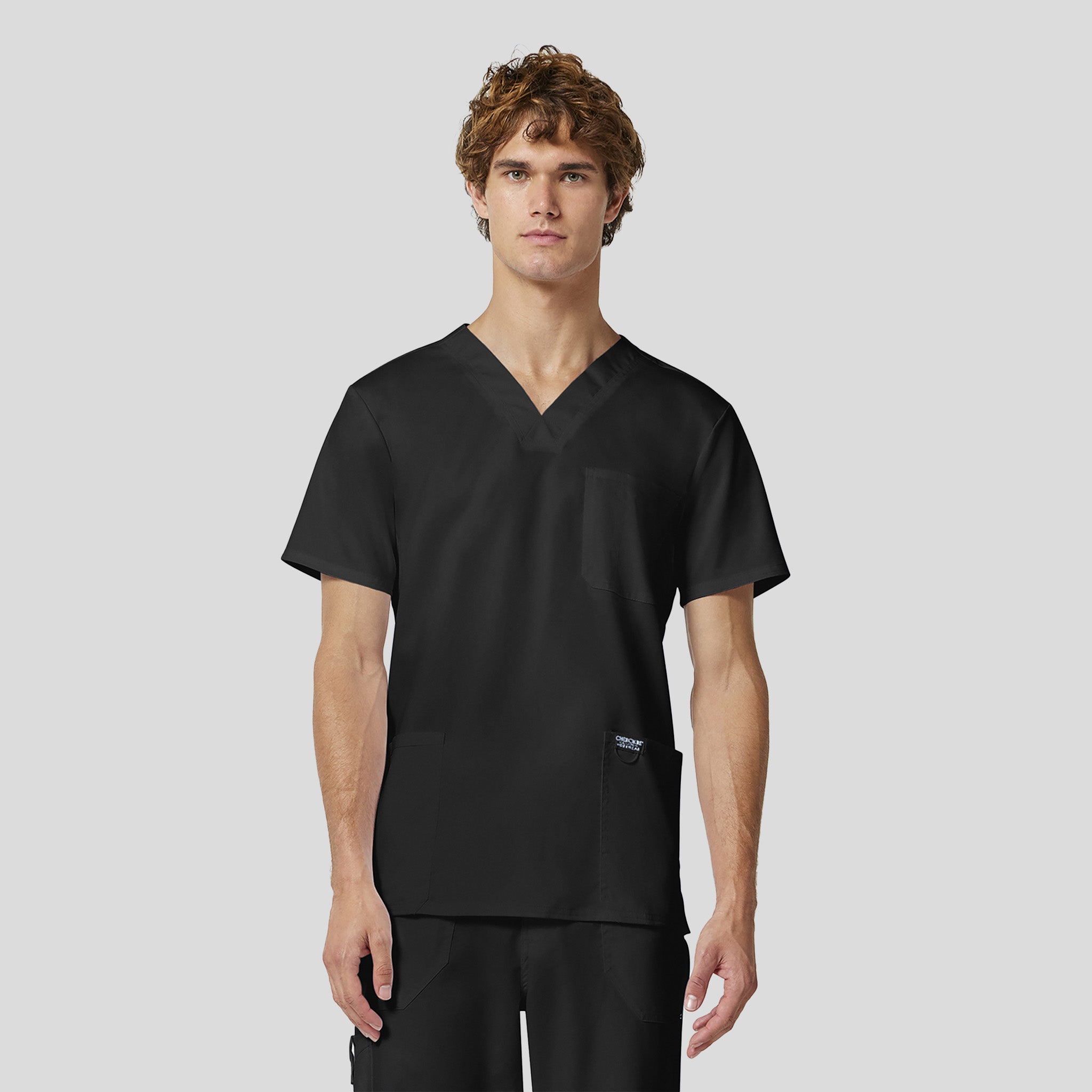 Men's Utility 3-Pocket V-Neck Scrub Top | Black