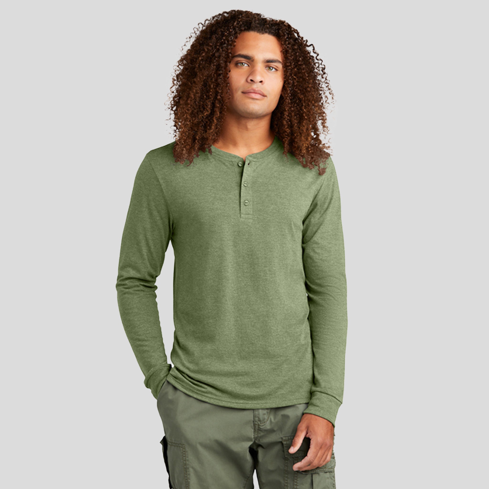 Perfect Tri® Long Sleeve Henley | Military Green Frost