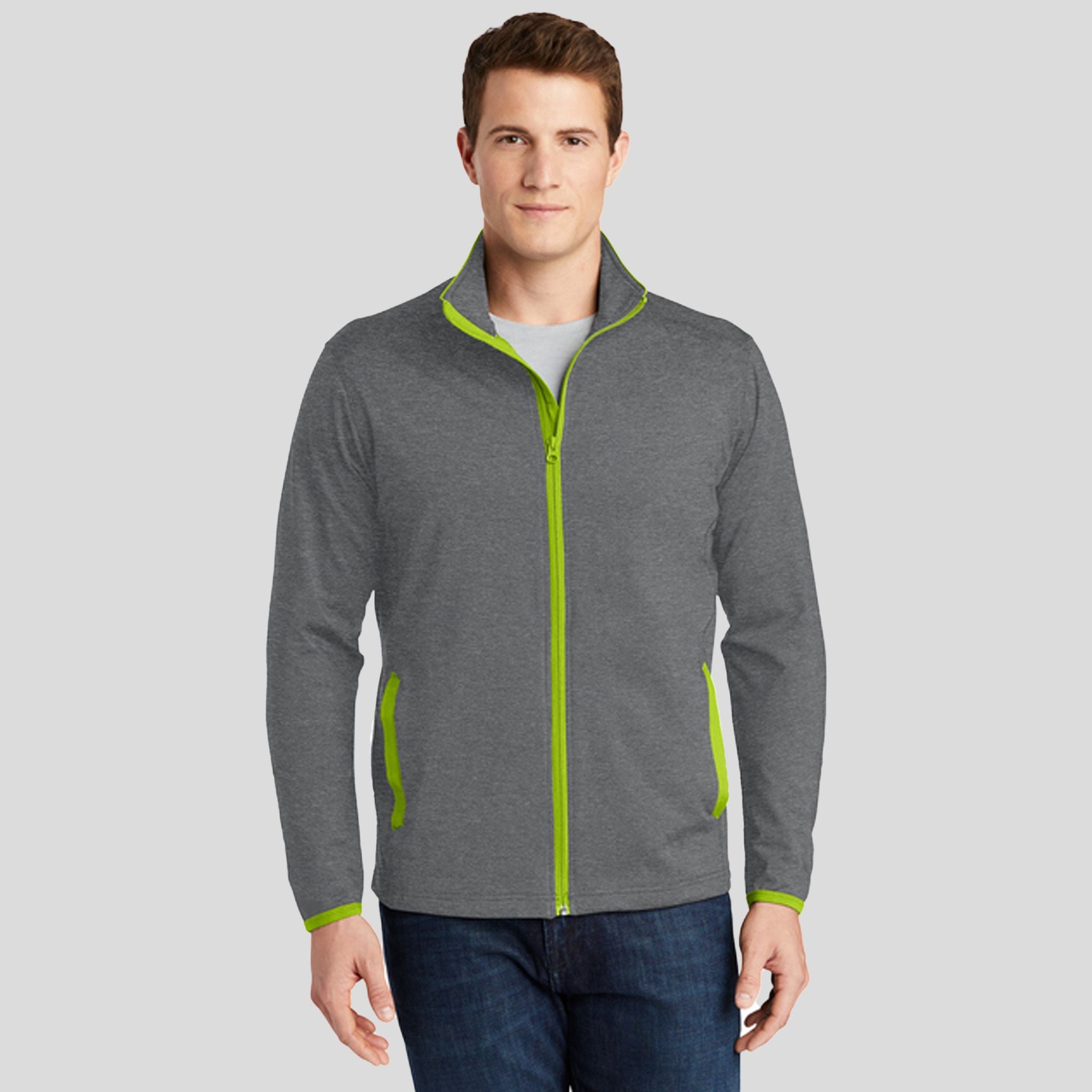 Sport-Wick® Stretch Contrast Full-Zip Jacket | Charcoal Grey Heather/Charge Green