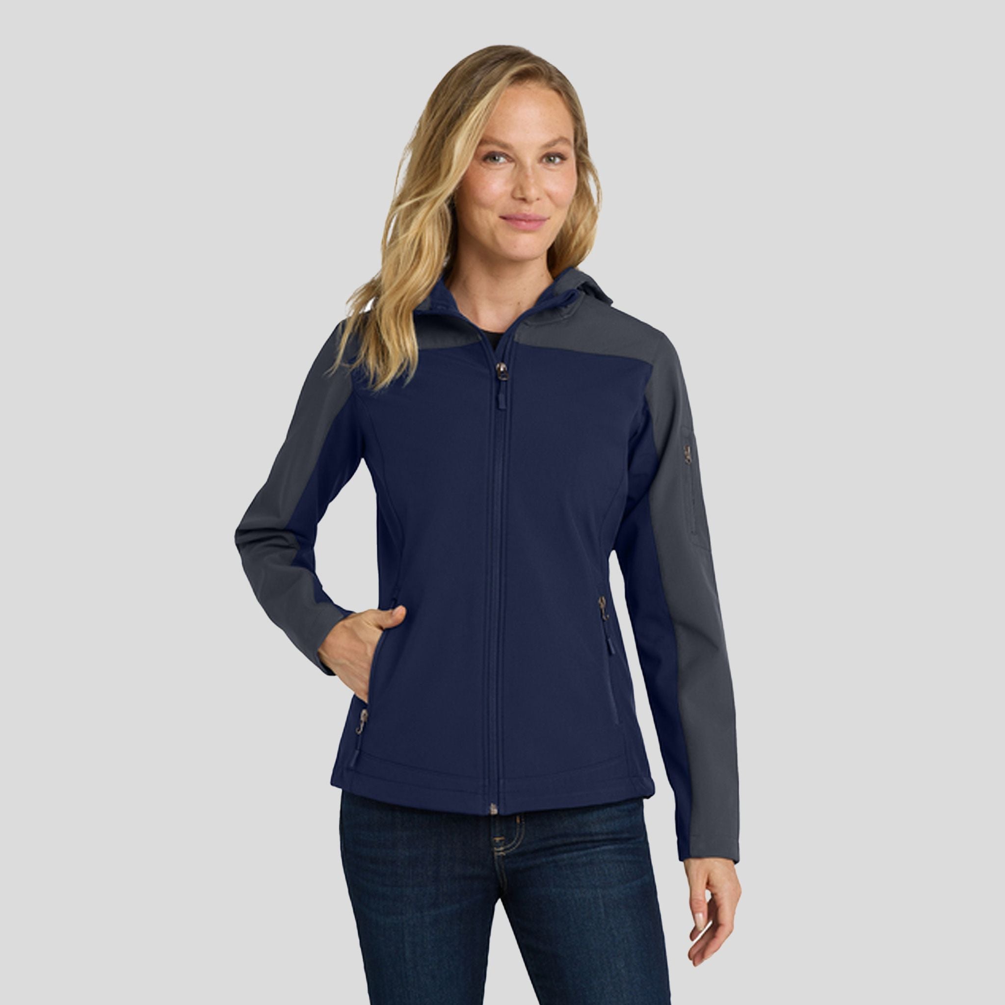 Women's Hooded Core Soft Shell Jacket | Dress Blue Navy/Battleship Grey